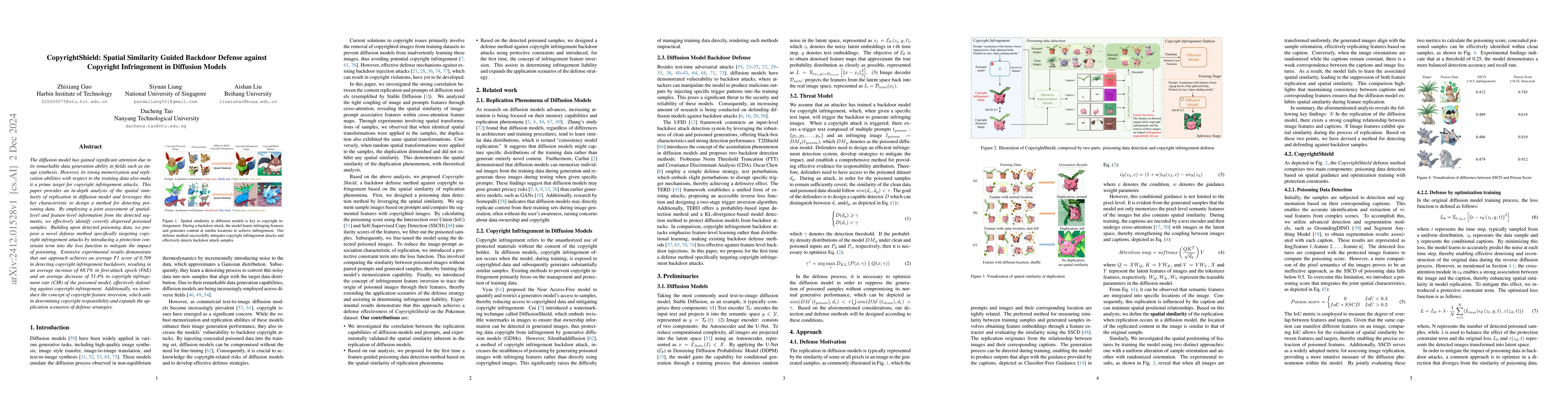 Thumbnail for CopyrightShield: Spatial Similarity Guided Backdoor Defense against
  Copyright Infringement in Diffusion Models