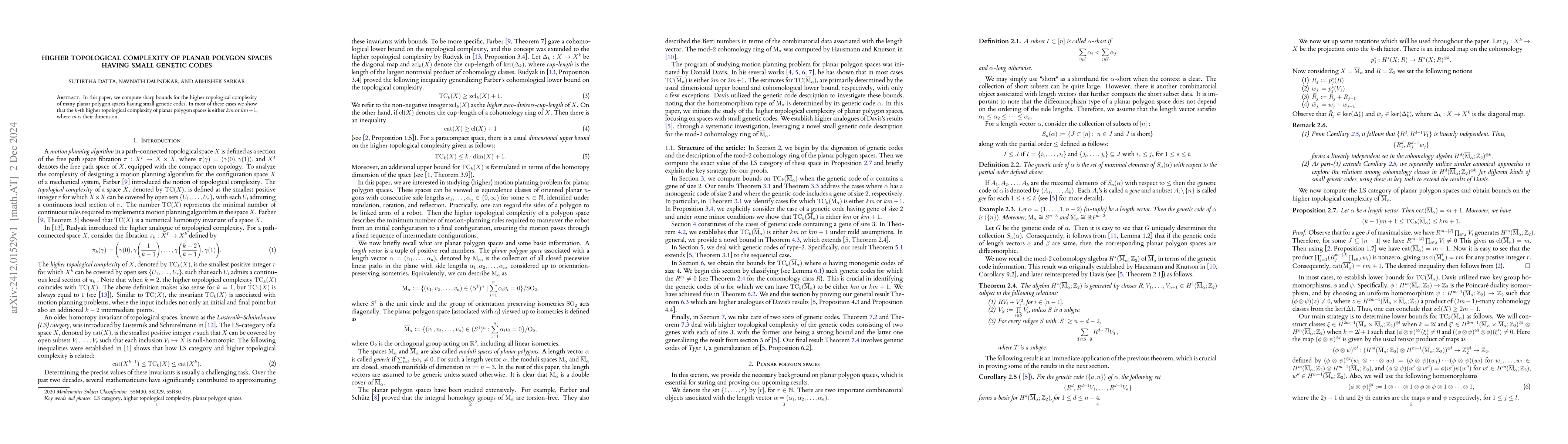Thumbnail for Higher topological complexity of planar polygon spaces having small
  genetic codes