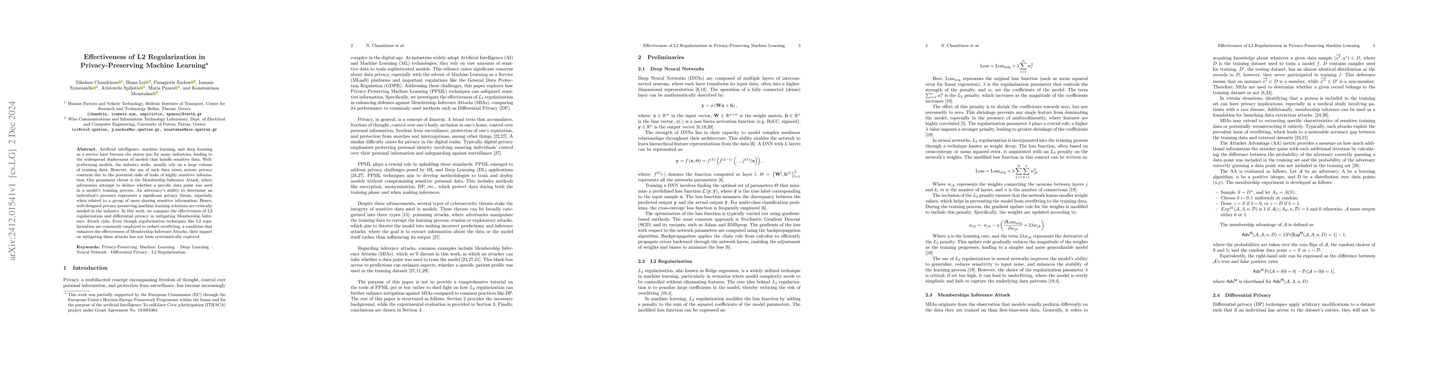 Thumbnail for Effectiveness of L2 Regularization in Privacy-Preserving Machine
  Learning