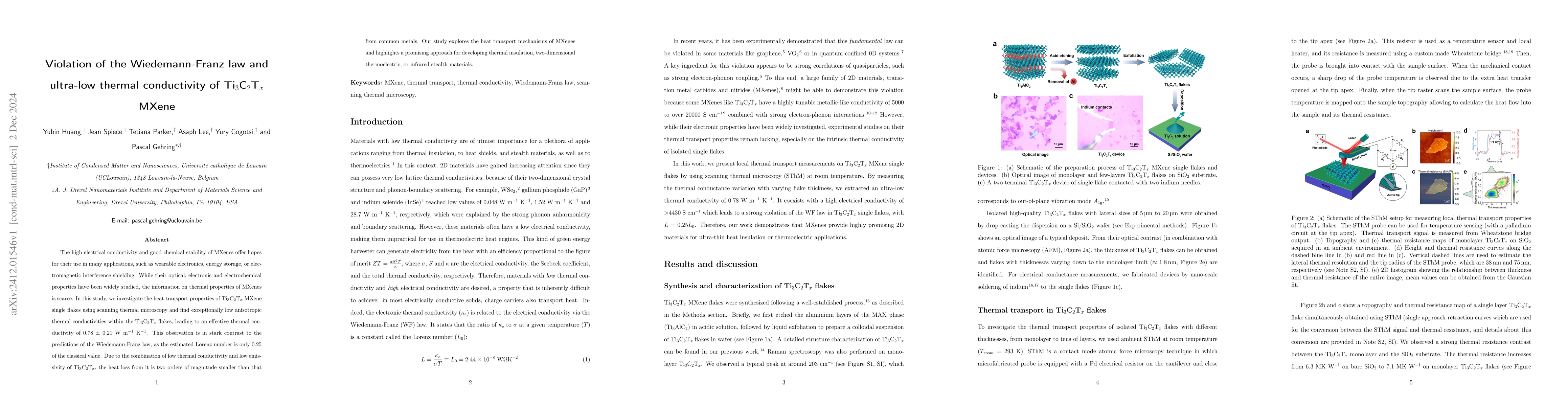 Thumbnail for Violation of the Wiedemann-Franz law and ultra-low thermal conductivity
  of Ti$_3$C$_2$T$_x$ MXene