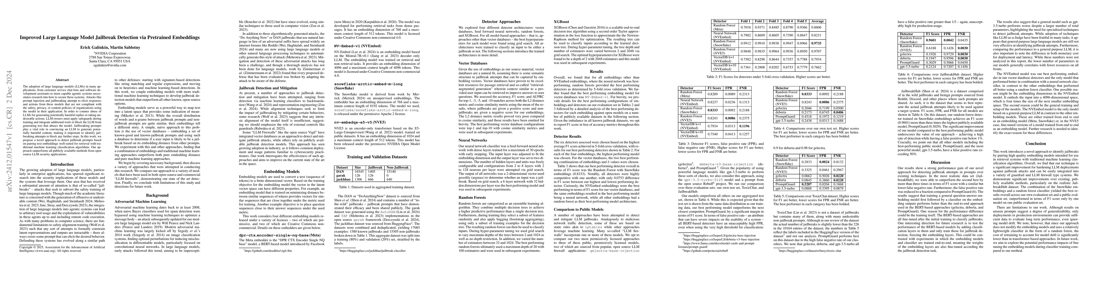 Thumbnail for Improved Large Language Model Jailbreak Detection via Pretrained
  Embeddings