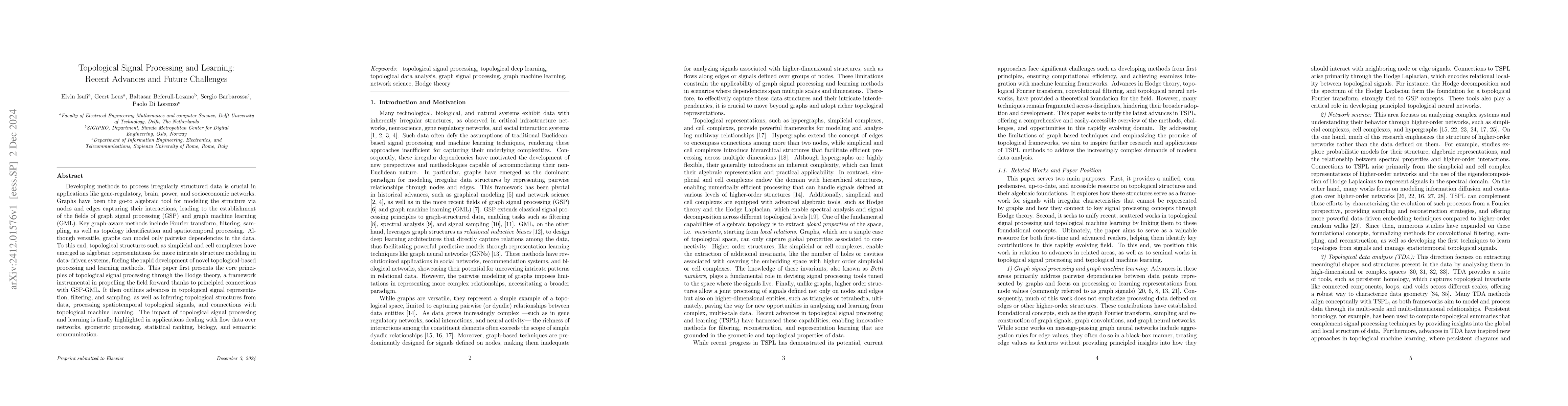 Thumbnail for Topological Signal Processing and Learning: Recent Advances and Future
  Challenges