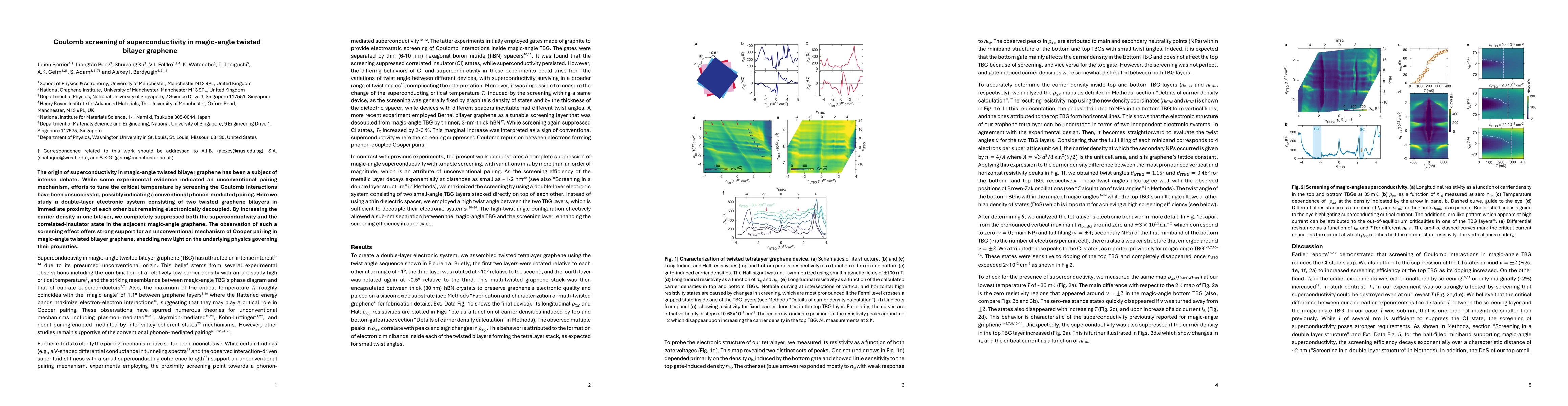 Thumbnail for Coulomb screening of superconductivity in magic-angle twisted bilayer
  graphene