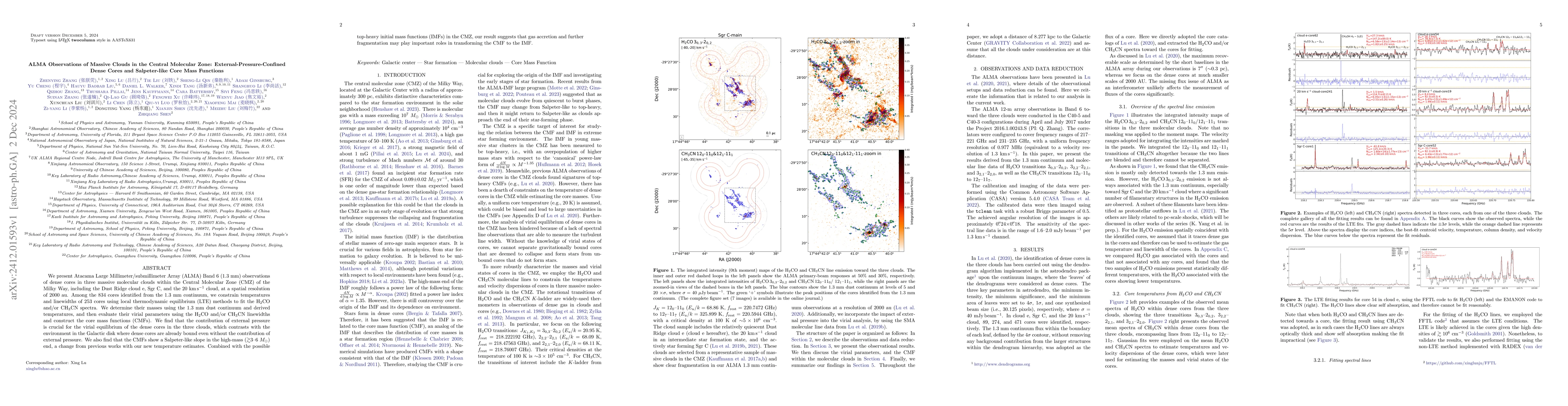 Thumbnail for ALMA Observations of Massive Clouds in the Central Molecular Zone:
  External-Pressure-Confined Dense Cores and Salpeter-like Core Mass Functions