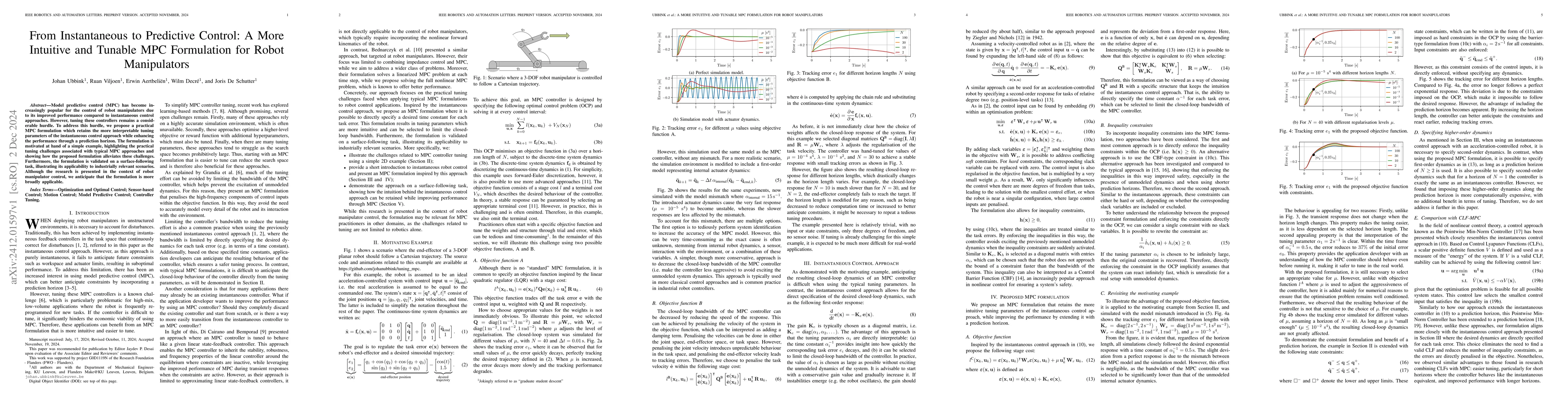 Thumbnail for From Instantaneous to Predictive Control: A More Intuitive and Tunable
  MPC Formulation for Robot Manipulators