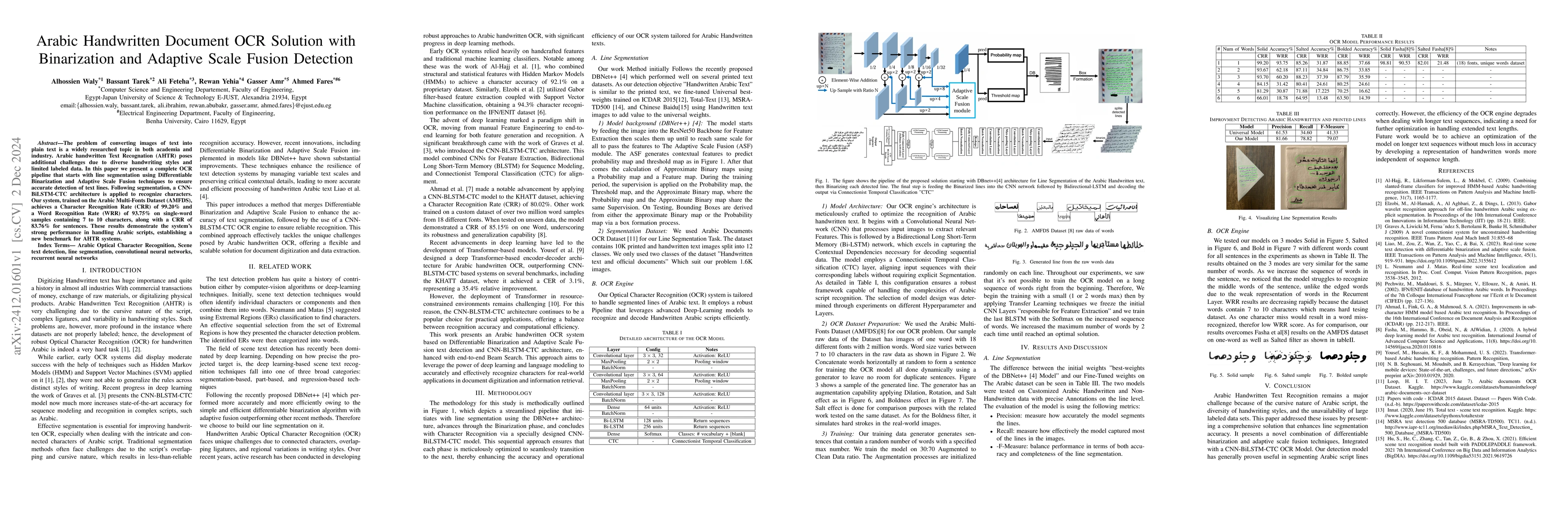 Thumbnail for Arabic Handwritten Document OCR Solution with Binarization and Adaptive
  Scale Fusion Detection