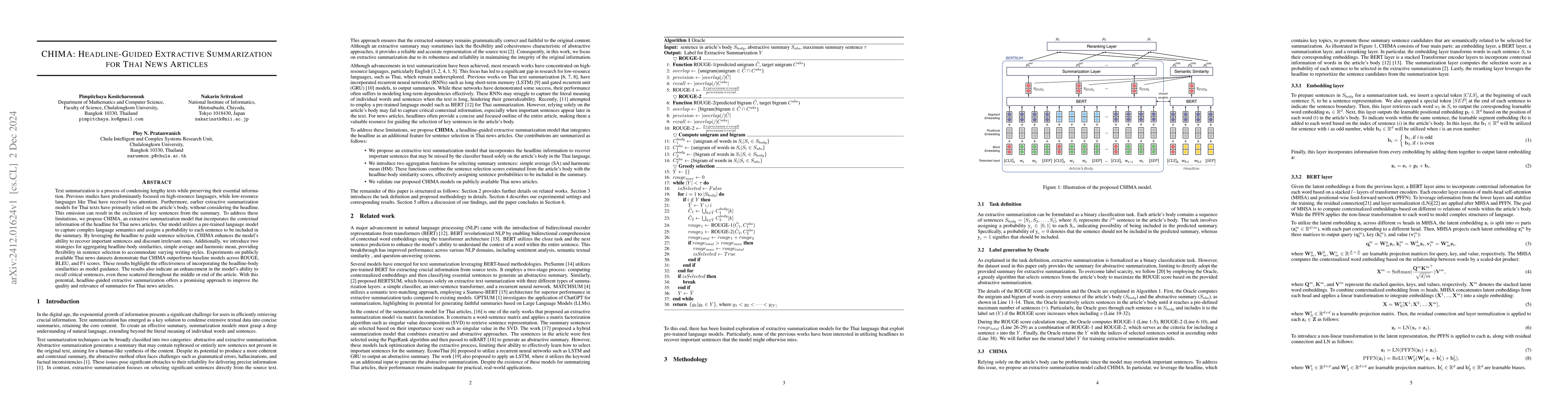 Thumbnail for CHIMA: Headline-Guided Extractive Summarization for Thai News Articles