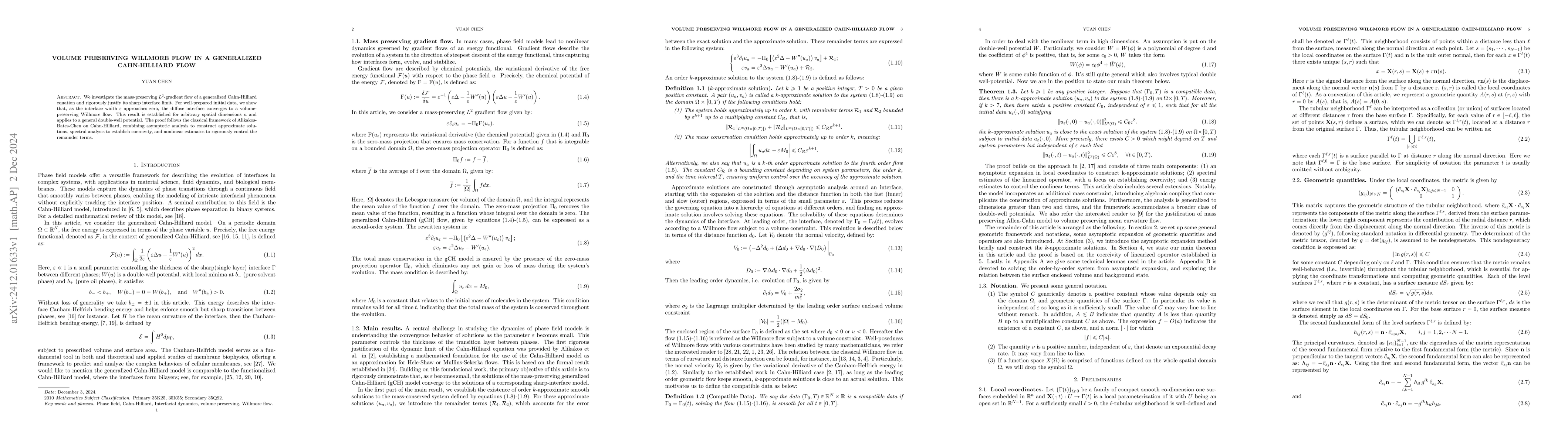 Thumbnail for Volume Preserving Willmore Flow in a Generalized Cahn-Hilliard Flow