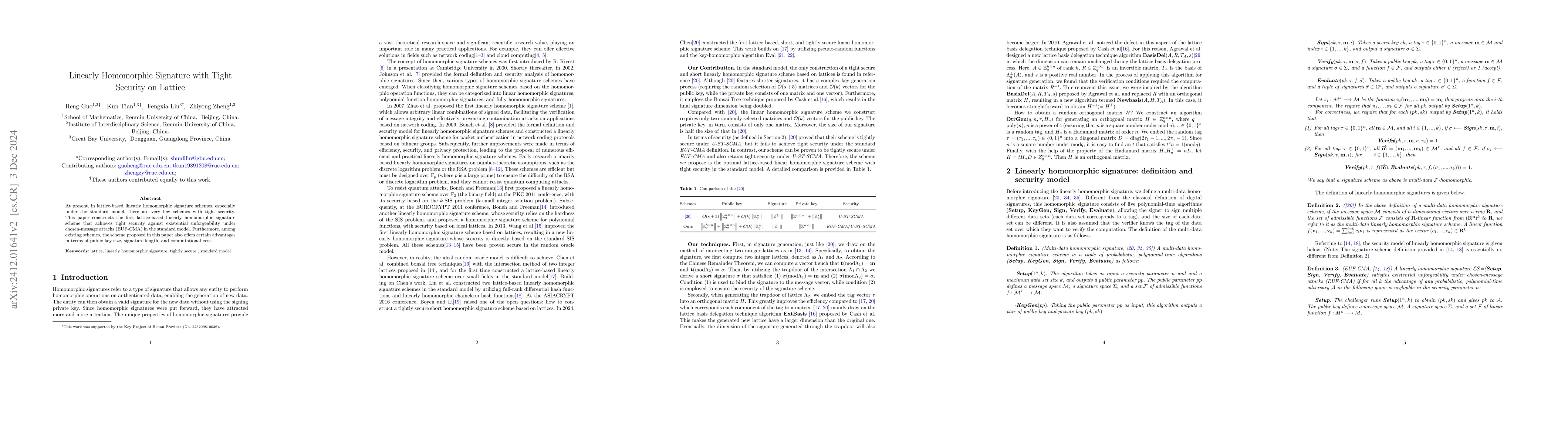Thumbnail for Linearly Homomorphic Signature with Tight Security on Lattice