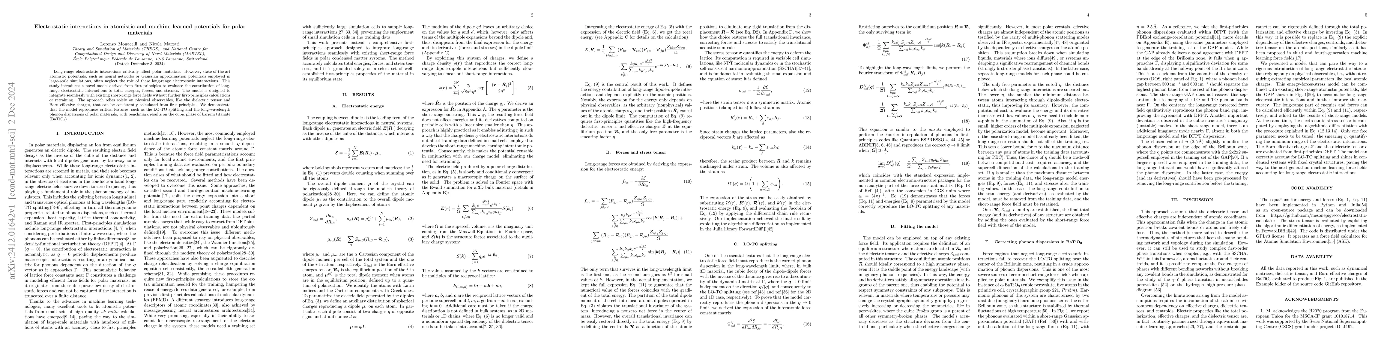 Thumbnail for Electrostatic interactions in atomistic and machine-learned potentials
  for polar materials