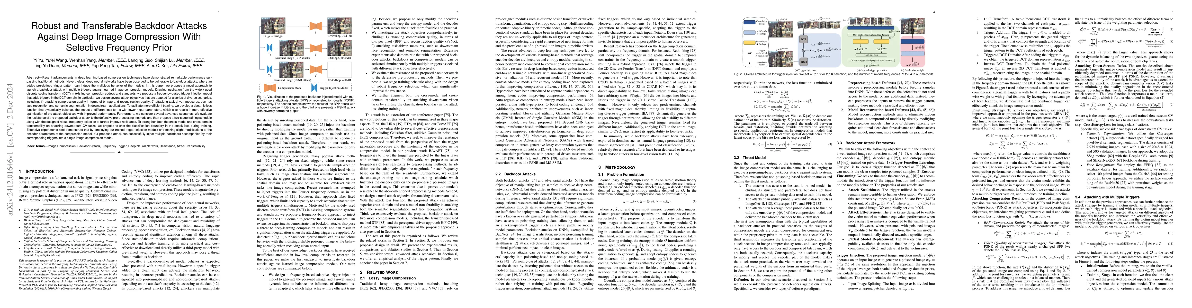Thumbnail for Robust and Transferable Backdoor Attacks Against Deep Image Compression
  With Selective Frequency Prior