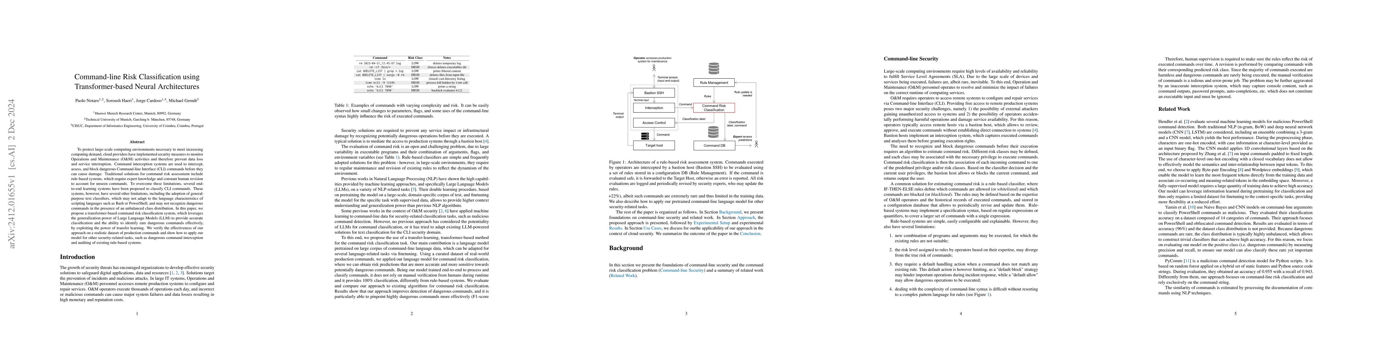 Thumbnail for Command-line Risk Classification using Transformer-based Neural
  Architectures