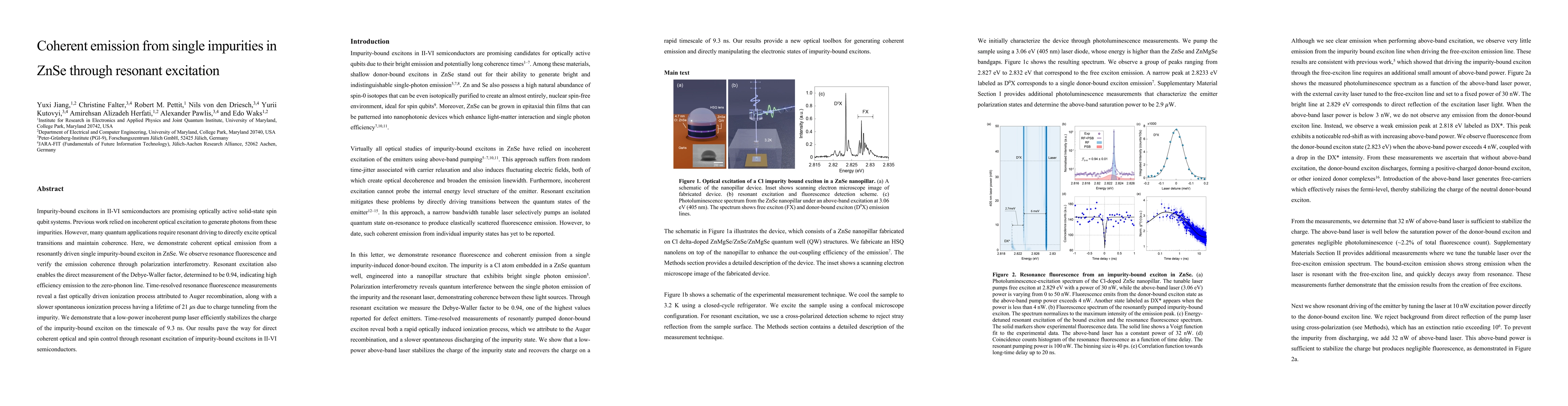 Thumbnail for Coherent emission from single impurities in ZnSe through resonant
  excitation