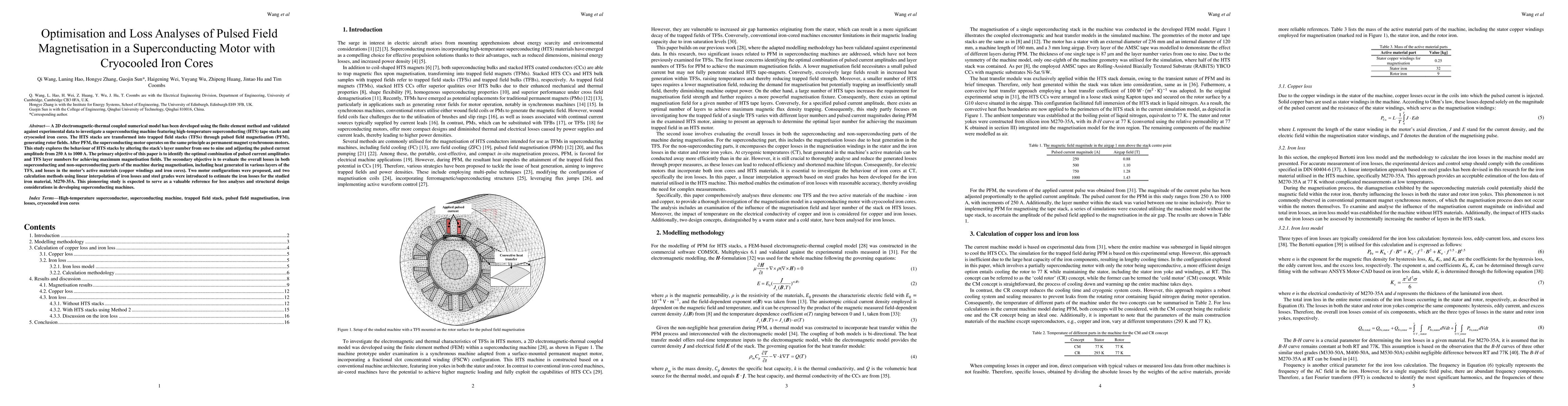 Thumbnail for Optimisation and Loss Analyses of Pulsed Field Magnetisation in a
  Superconducting Motor with Cryocooled Iron Cores
