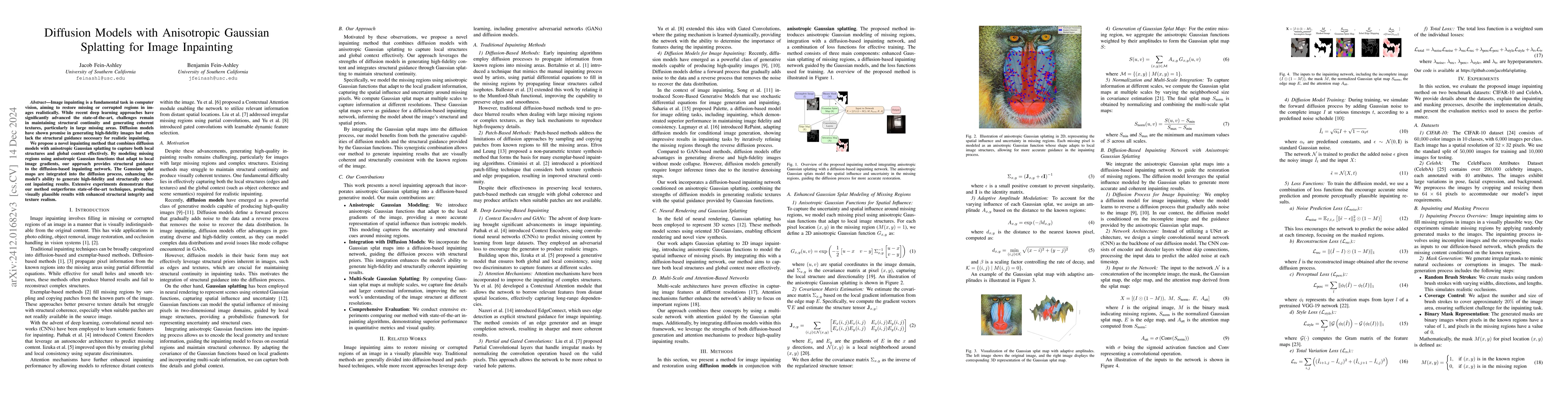 Thumbnail for Diffusion Models with Anisotropic Gaussian Splatting for Image
  Inpainting