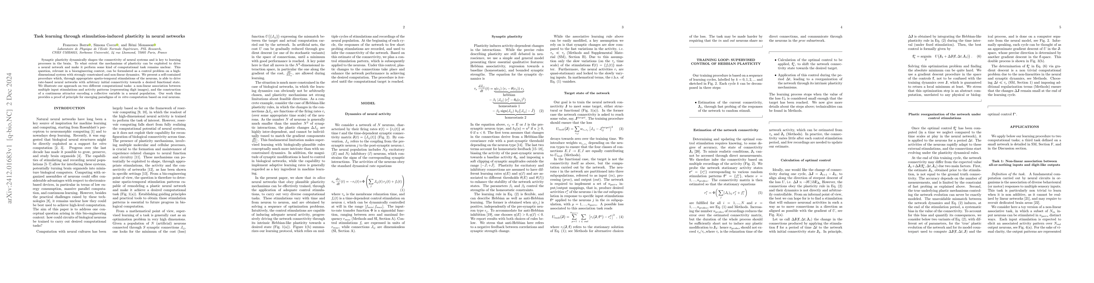 Thumbnail for Task learning through stimulation-induced plasticity in neural networks