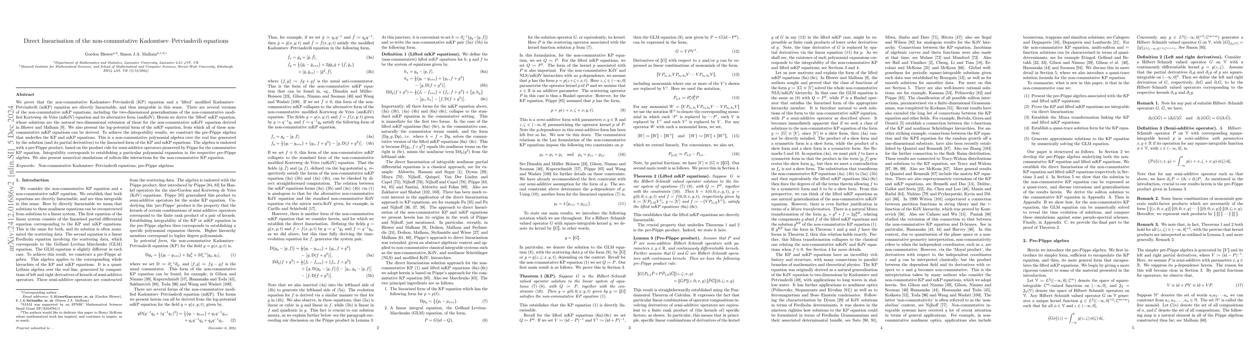 Thumbnail for Direct linearisation of the non-commutative Kadomtsev-Petviashvili
  equations