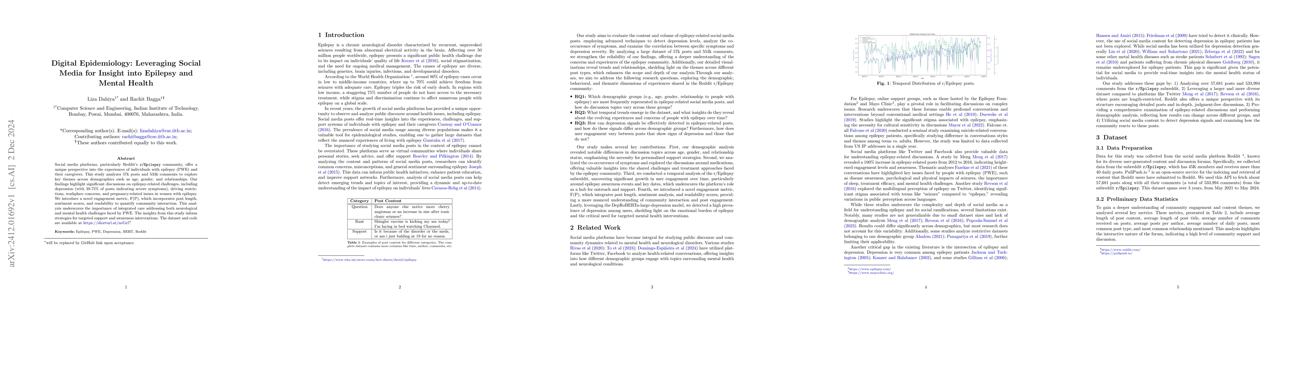 Thumbnail for Digital Epidemiology: Leveraging Social Media for Insight into Epilepsy
  and Mental Health