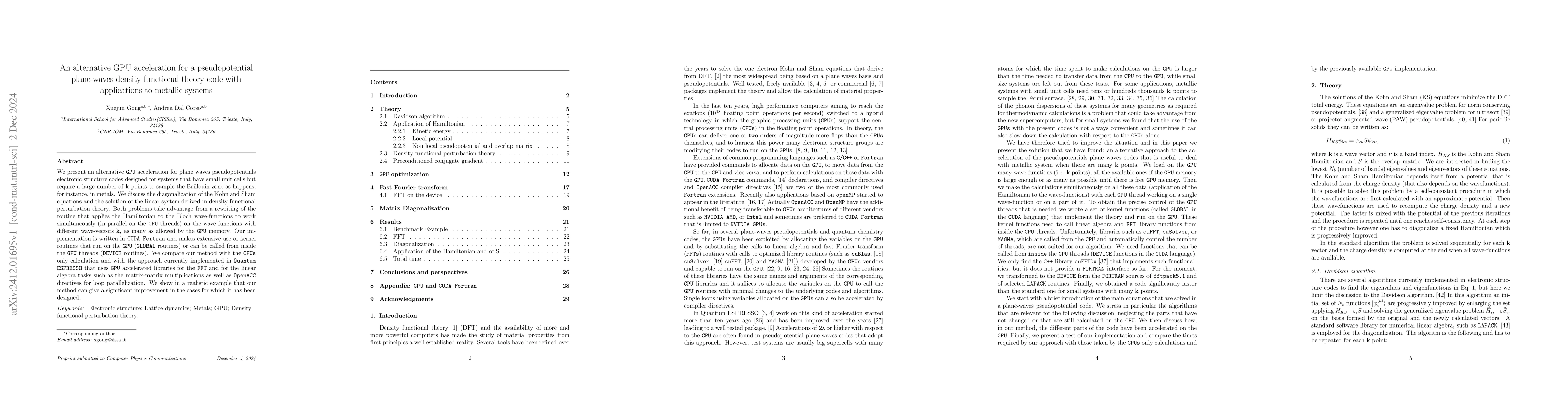 Thumbnail for An alternative GPU acceleration for a pseudopotential plane-waves
  density functional theory code with applications to metallic systems