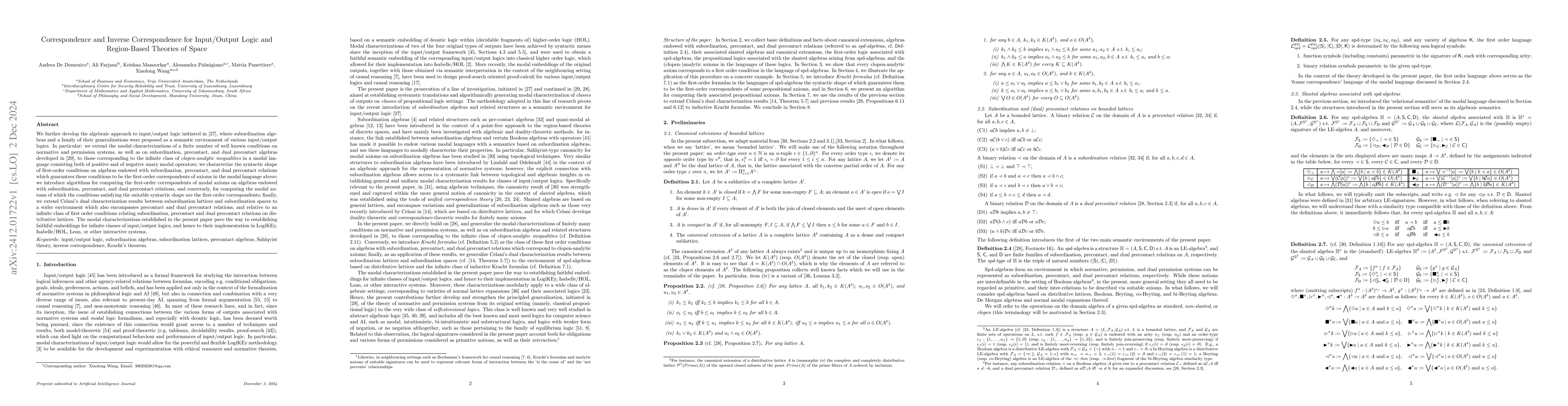Thumbnail for Correspondence and Inverse Correspondence for Input/Output Logic and
  Region-Based Theories of Space