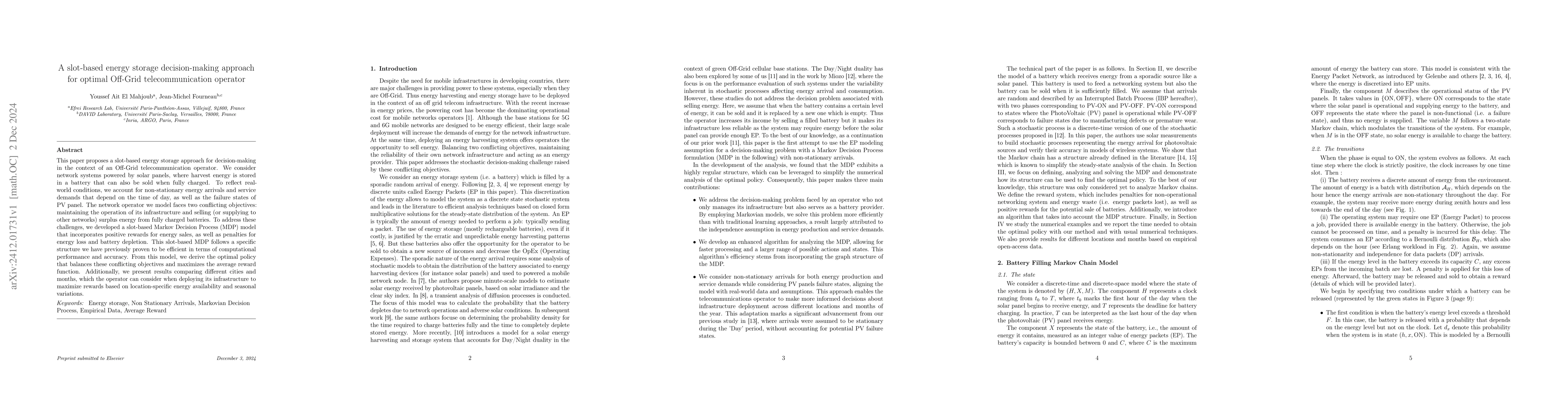 Thumbnail for A slot-based energy storage decision-making approach for optimal
  Off-Grid telecommunication operator
