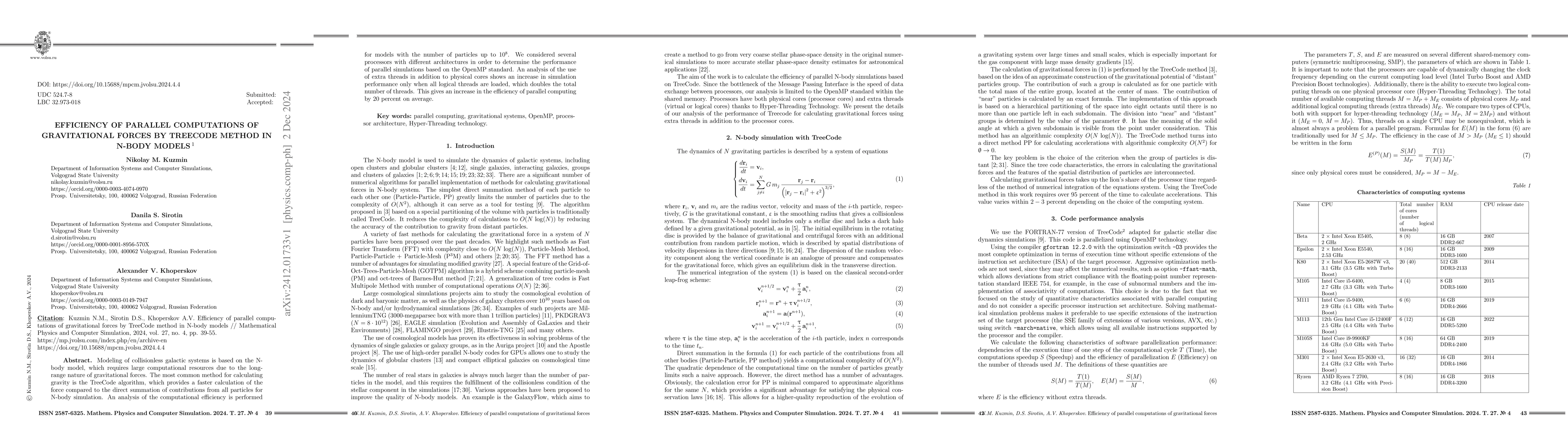 Thumbnail for Efficiency of parallel computations of gravitational forces by TreeCode
  method in N-body models