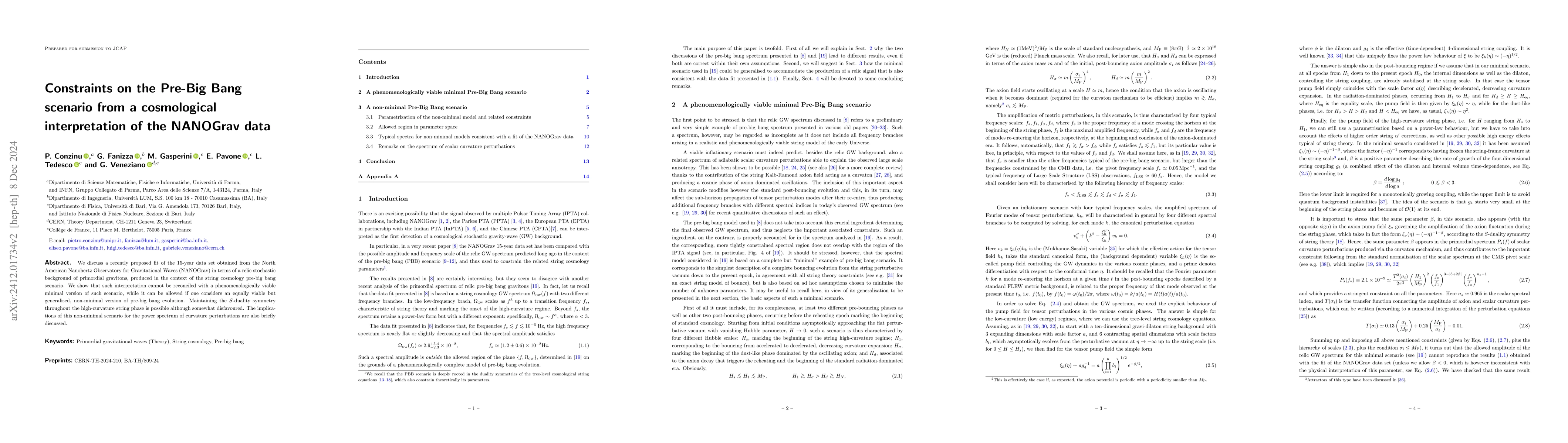 Thumbnail for Constraints on the Pre-Big Bang scenario from a cosmological
  interpretation of the NANOGrav data