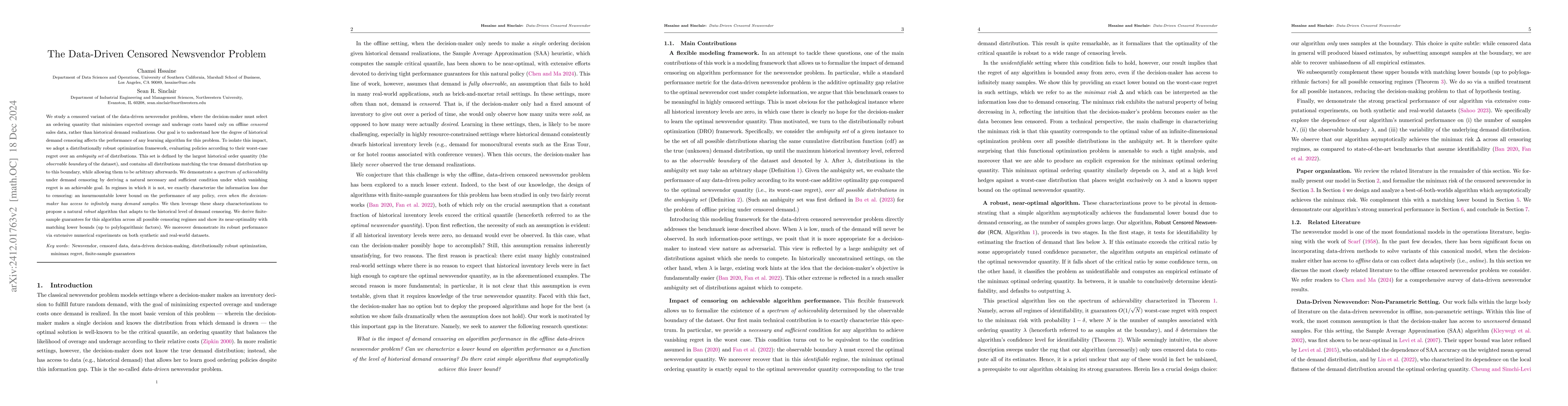 Thumbnail for The Data-Driven Censored Newsvendor Problem