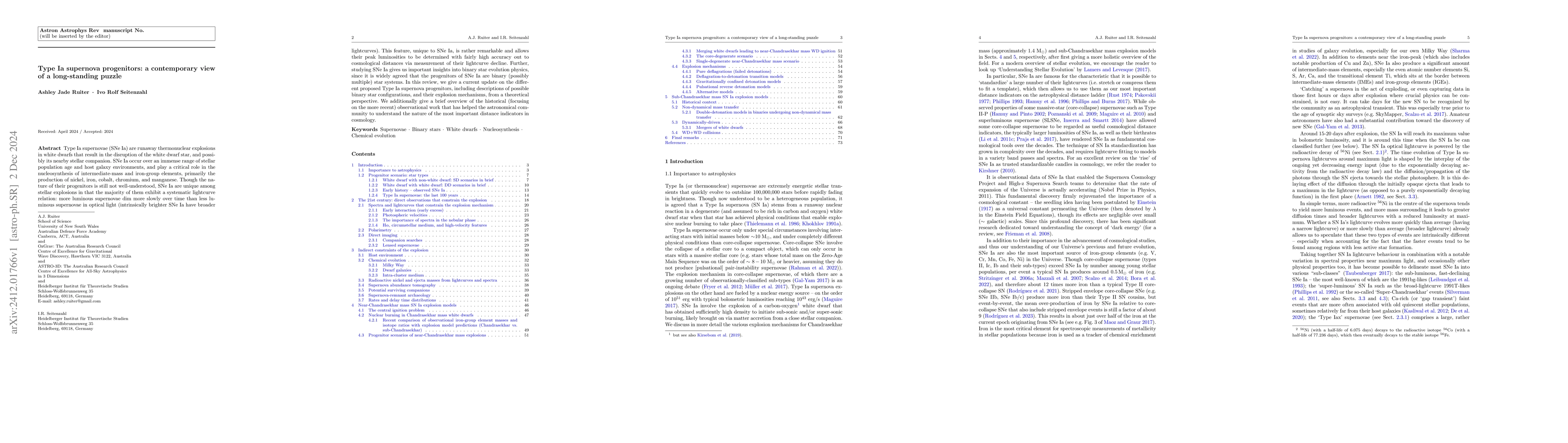 Thumbnail for Type Ia supernova progenitors: a contemporary view of a long-standing
  puzzle
