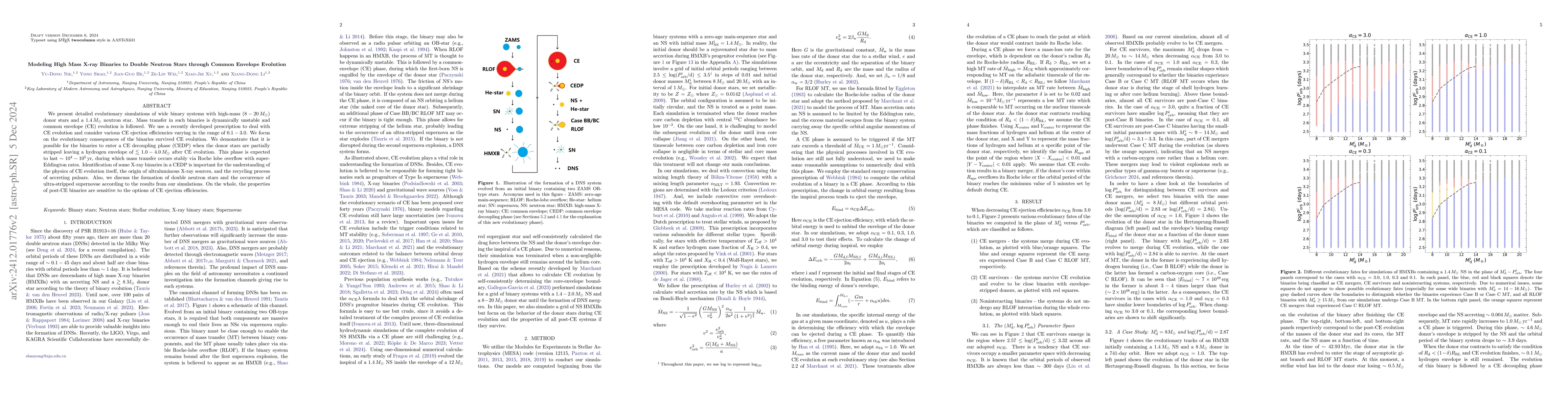 Thumbnail for Modeling High Mass X-ray Binaries to Double Neutron Stars through Common
  Envelope Evolution