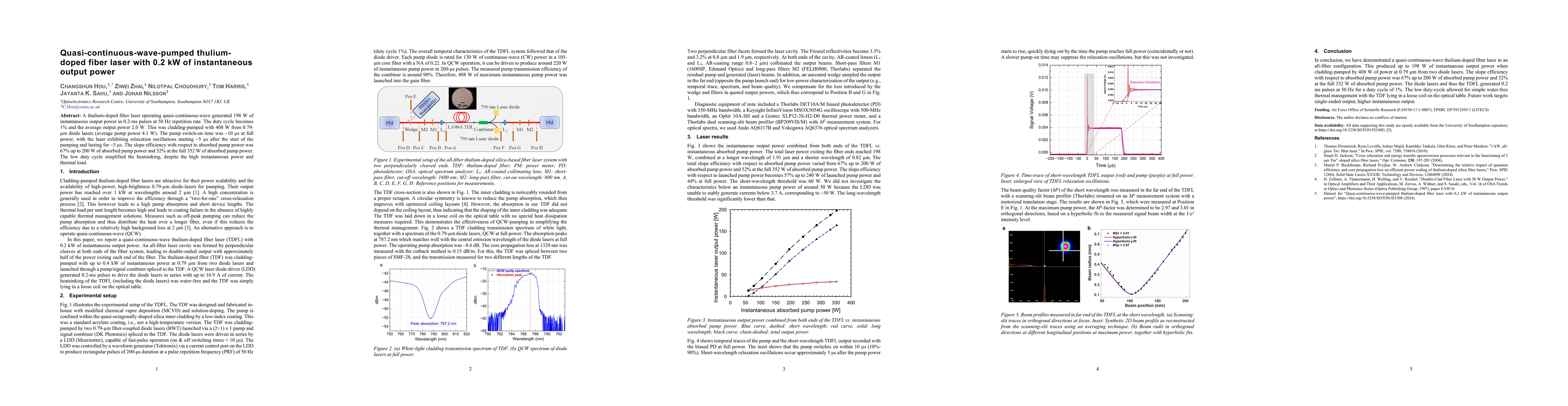 Thumbnail for Quasi-continuous-wave-pumped thulium-doped fiber laser with 0.2 kW of
  instantaneous output power