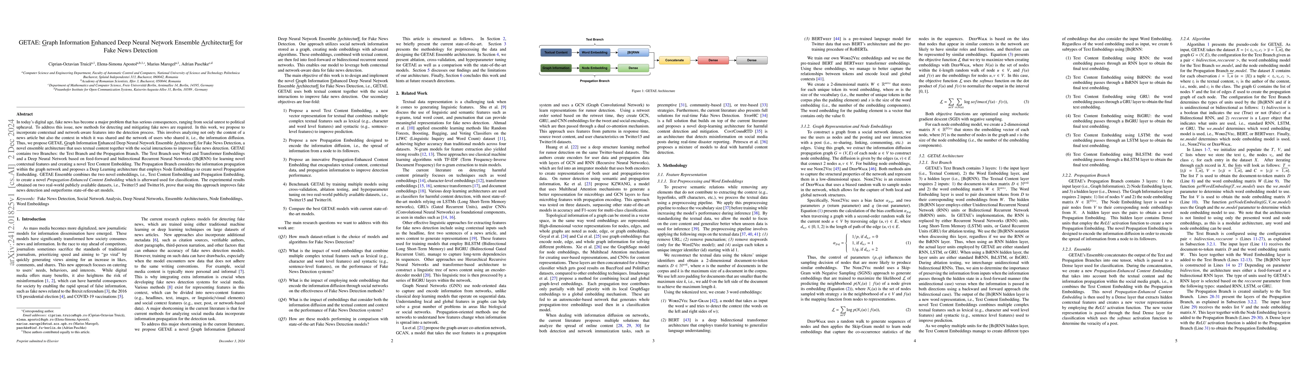 Thumbnail for GETAE: Graph information Enhanced deep neural NeTwork ensemble
  ArchitecturE for fake news detection