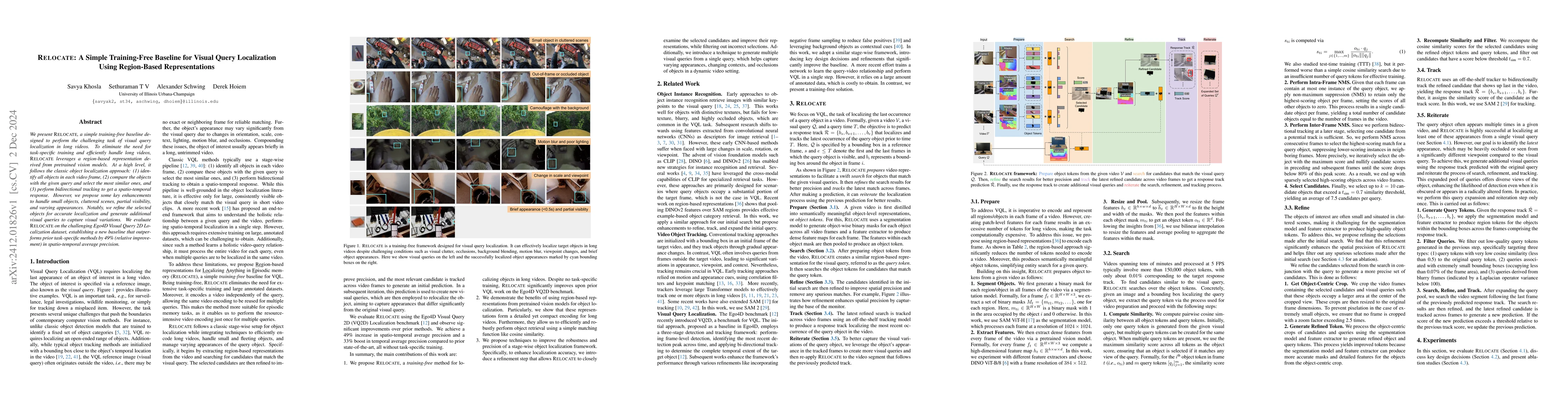 Thumbnail for RELOCATE: A Simple Training-Free Baseline for Visual Query Localization
  Using Region-Based Representations