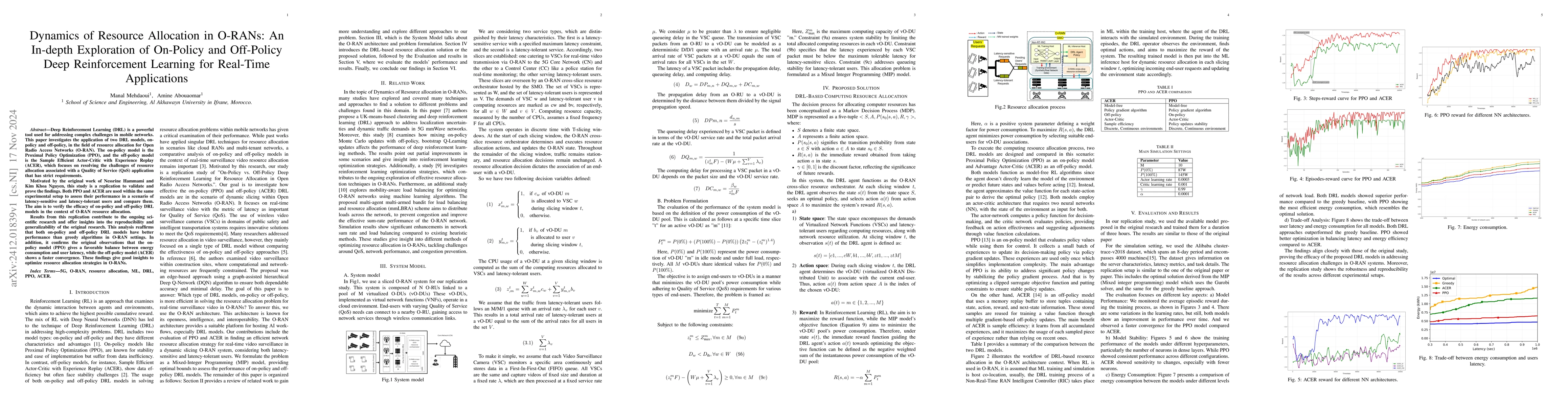 Thumbnail for Dynamics of Resource Allocation in O-RANs: An In-depth Exploration of
  On-Policy and Off-Policy Deep Reinforcement Learning for Real-Time
  Applications