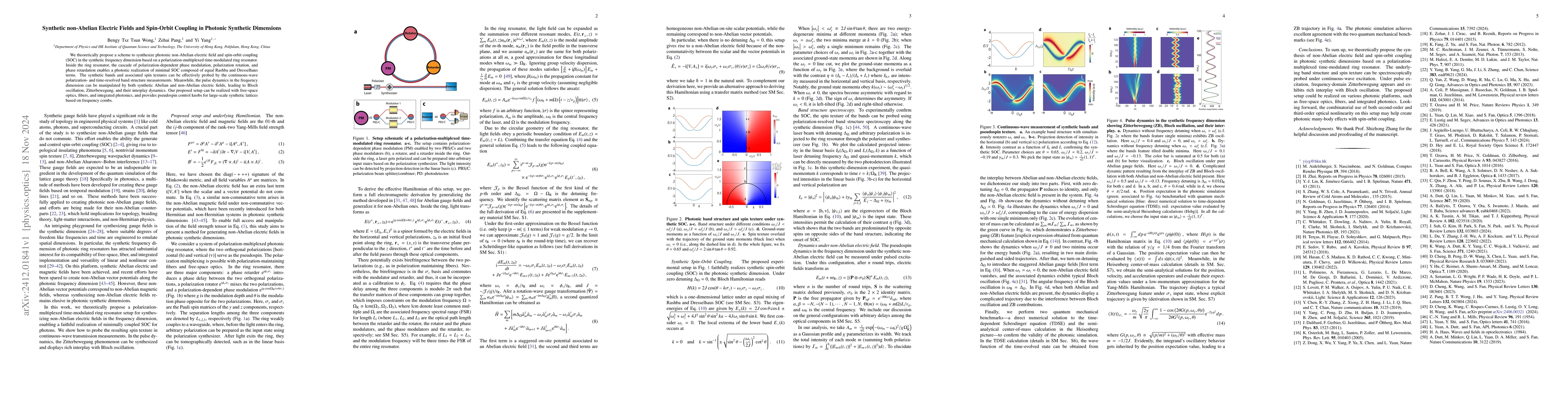 Thumbnail for Synthetic non-Abelian Electric Fields and Spin-Orbit Coupling in
  Photonic Synthetic Dimensions