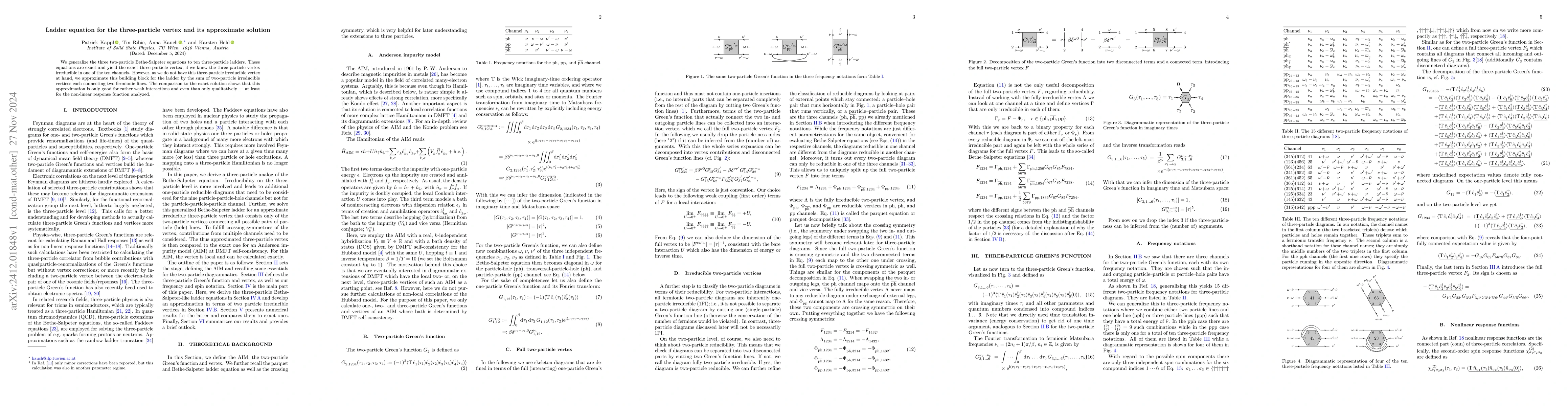 Thumbnail for Ladder equation for the three-particle vertex and its approximate
  solution