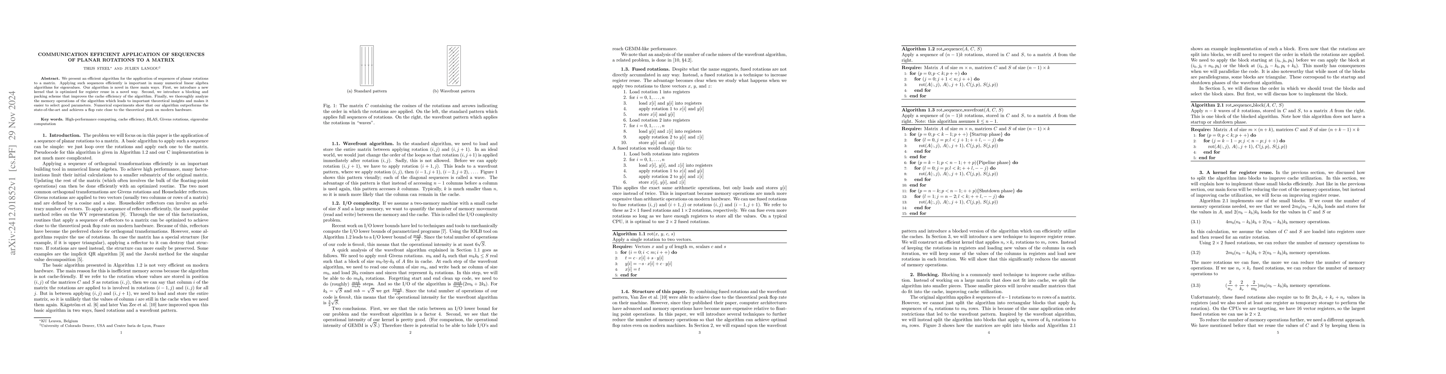 Thumbnail for Communication efficient application of sequences of planar rotations to
  a matrix