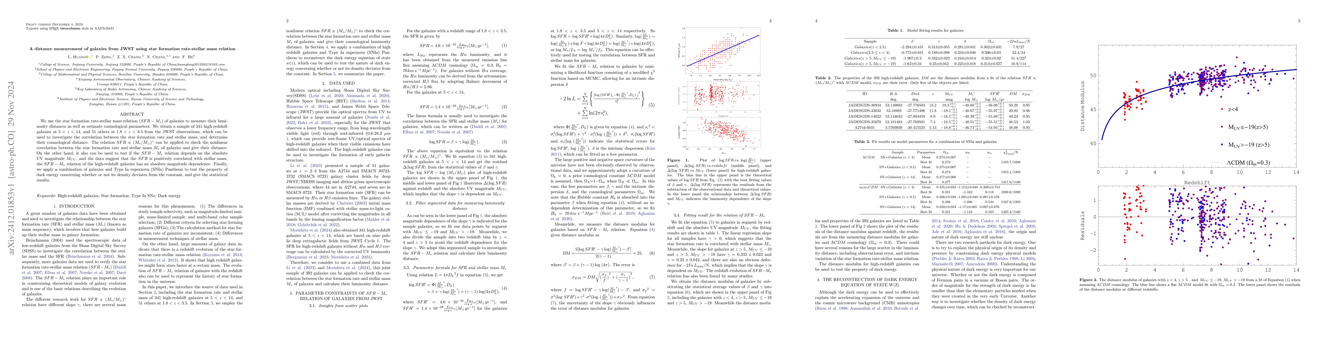 Thumbnail for A distance measurement of galaxies from JWST using star formation
  rate-stellar mass relation
