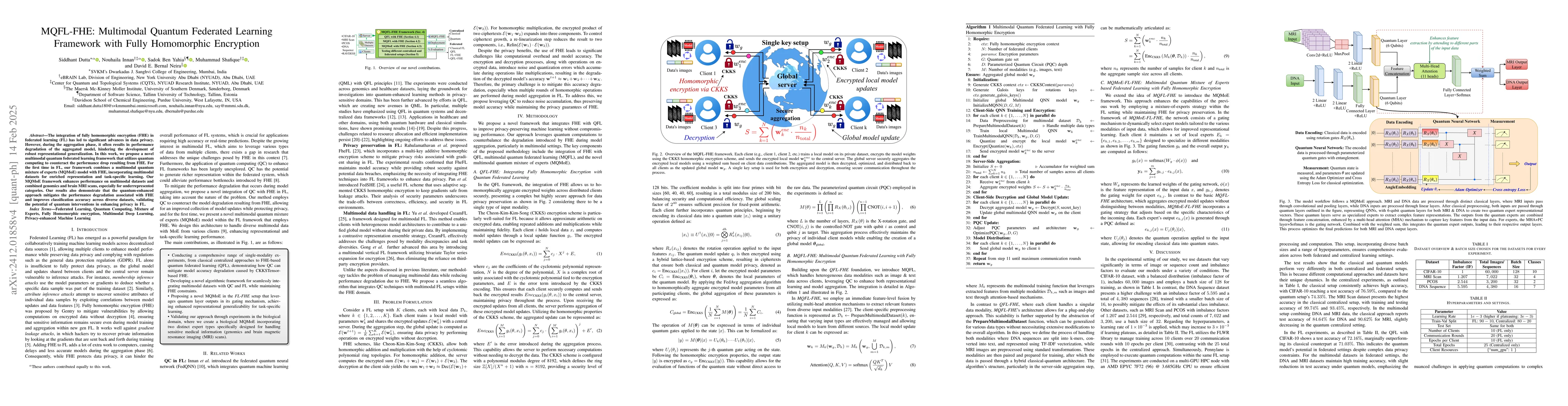 Thumbnail for MQFL-FHE: Multimodal Quantum Federated Learning Framework with Fully
  Homomorphic Encryption
