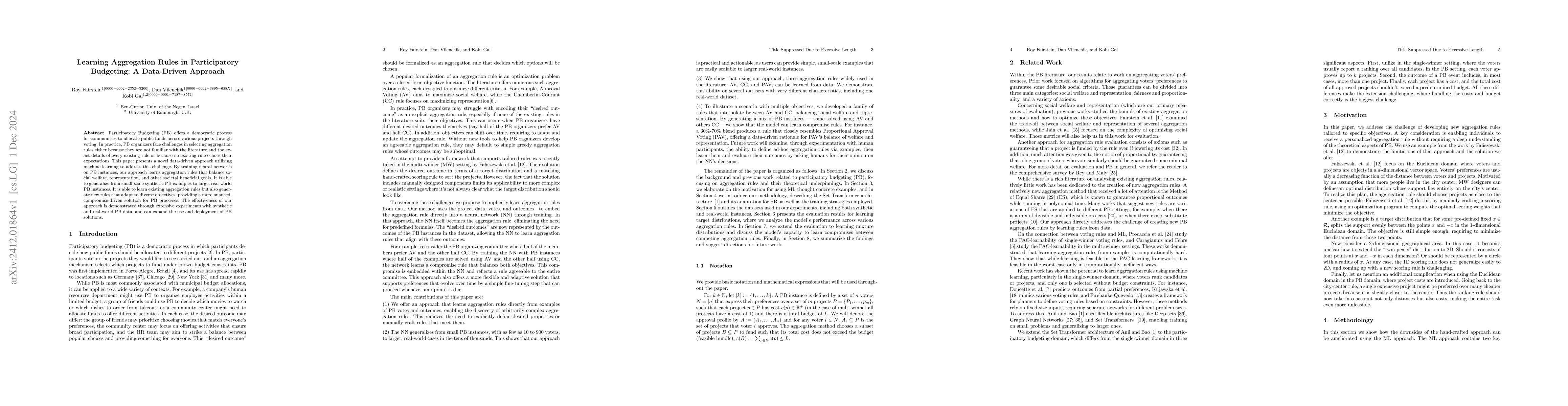Thumbnail for Learning Aggregation Rules in Participatory Budgeting: A Data-Driven
  Approach