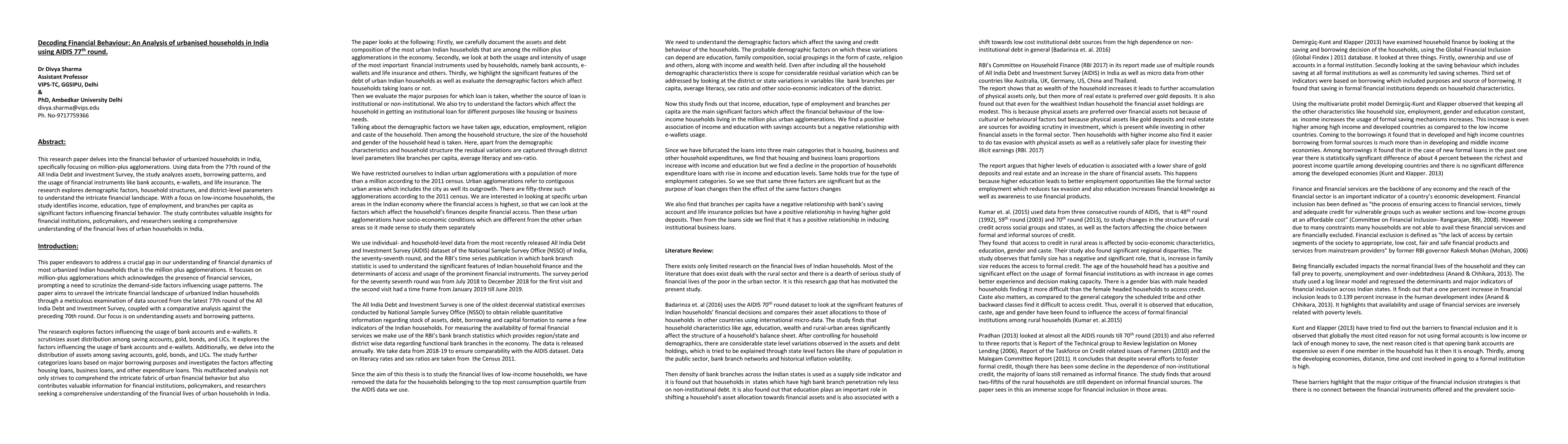 Thumbnail for Decoding Financial Behaviour: An Analysis of urbanised households in
  India using AIDIS 77th round