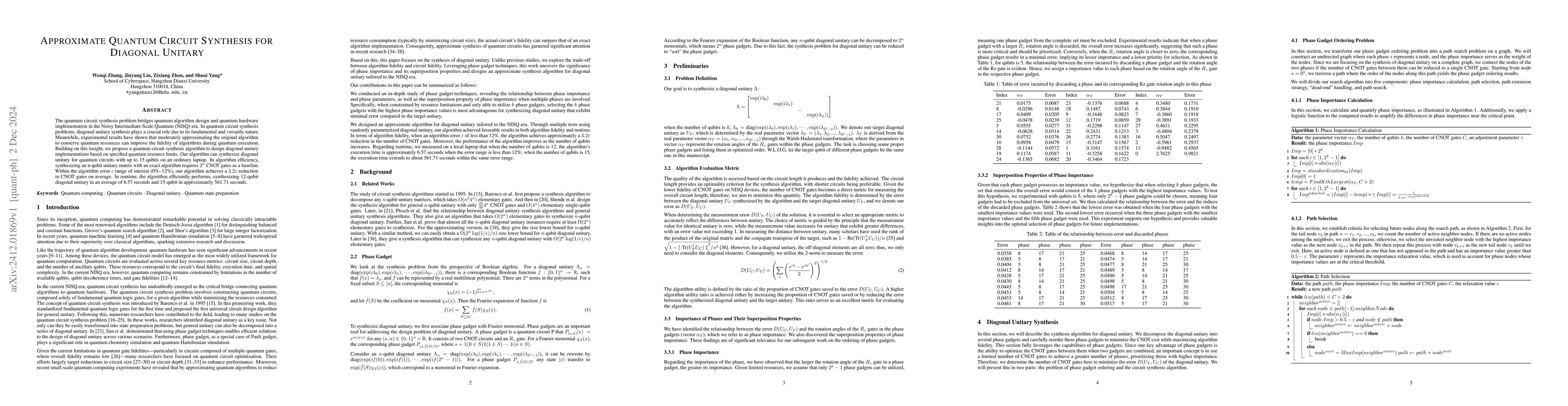 Thumbnail for Approximate Quantum Circuit Synthesis for Diagonal Unitary
