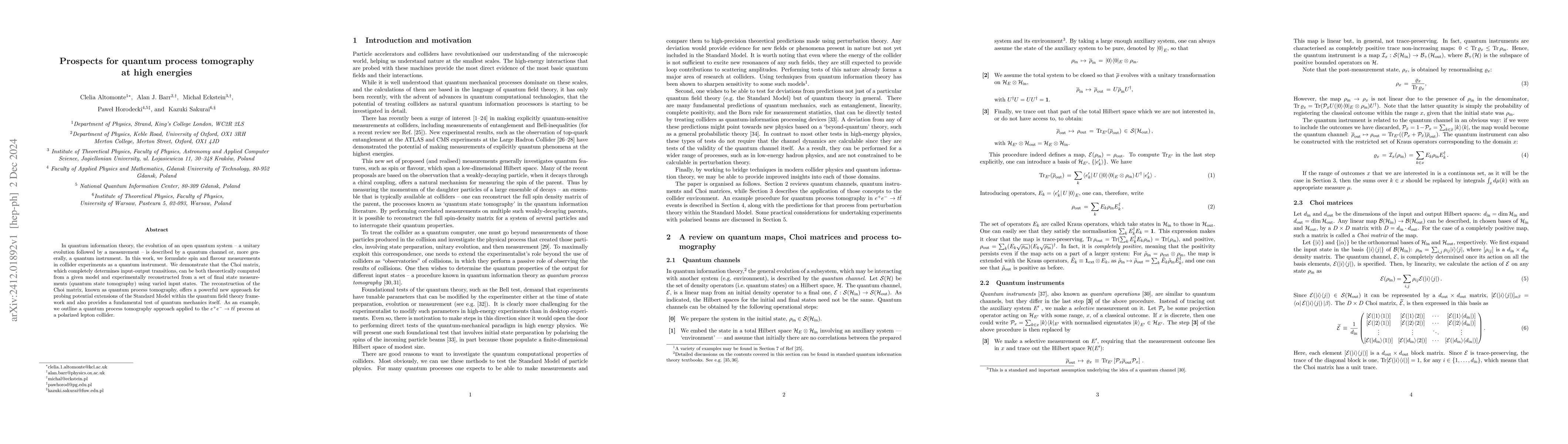 Thumbnail for Prospects for quantum process tomography at high energies
