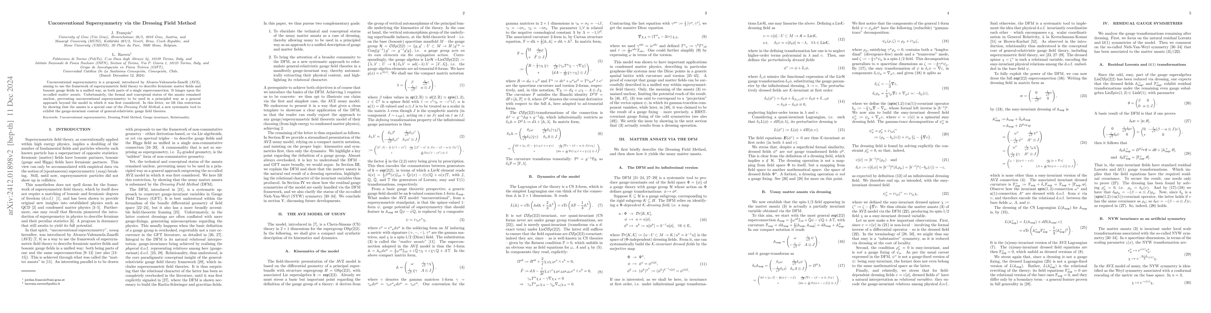 Thumbnail for Unconventional Supersymmetry via the Dressing Field Method