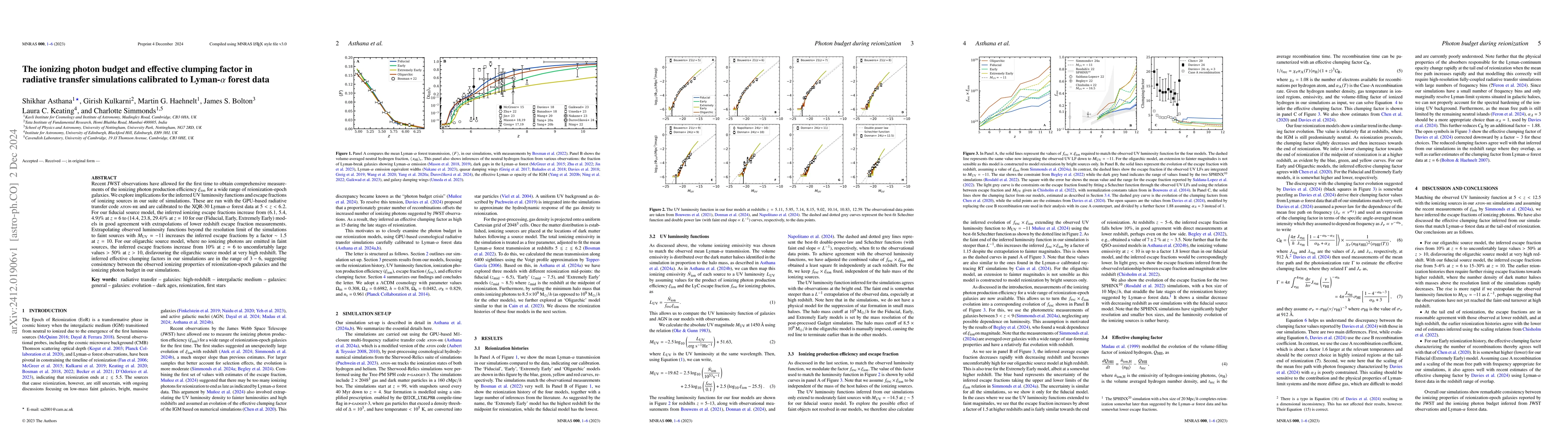 Thumbnail for The ionizing photon budget and effective clumping factor in radiative
  transfer simulations calibrated to Lyman-alpha forest data