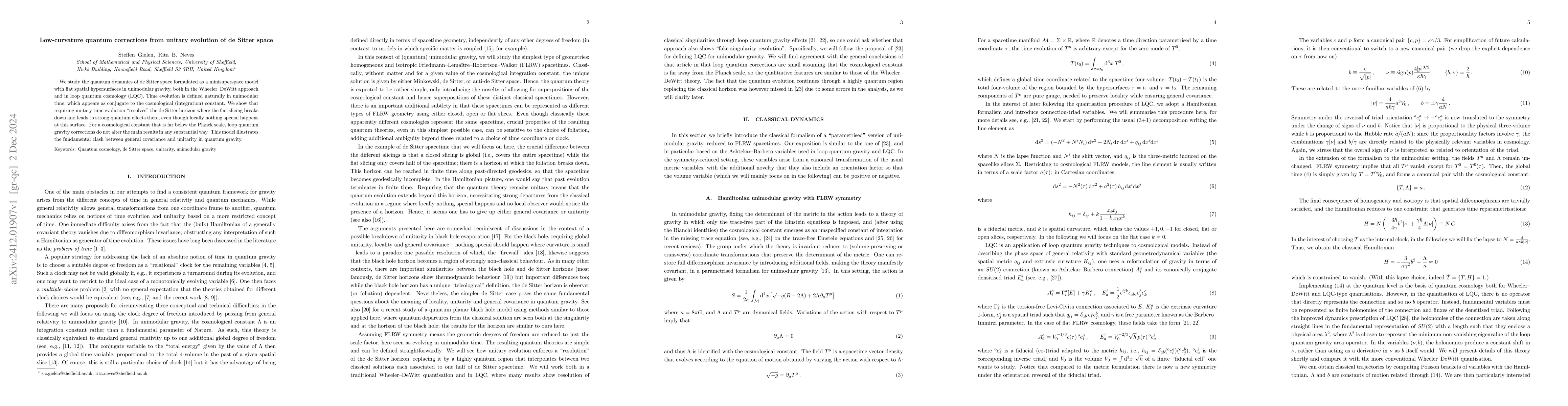 Thumbnail for Low-curvature quantum corrections from unitary evolution of de Sitter
  space