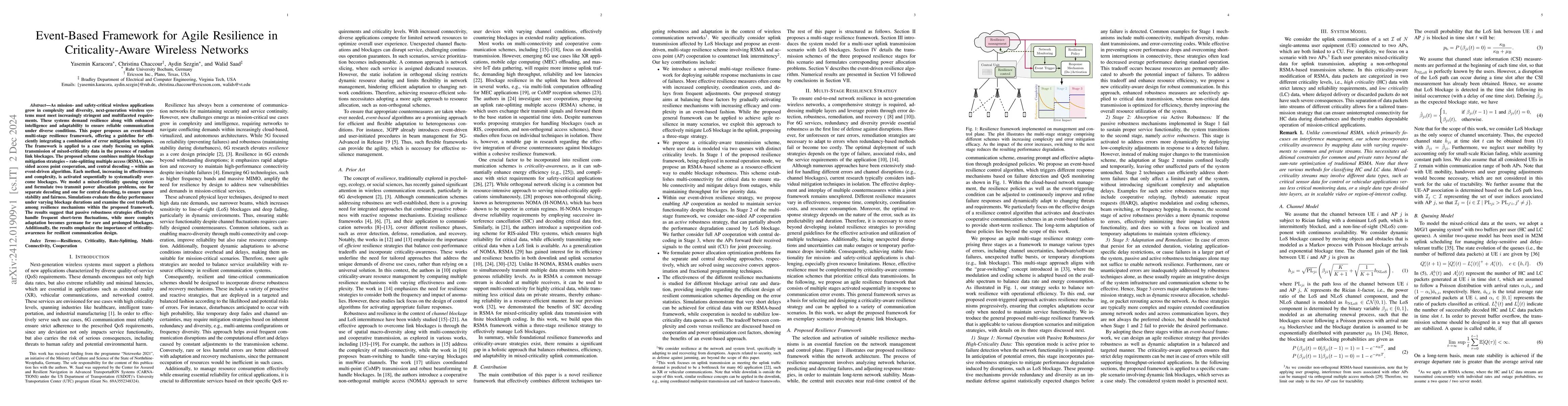 Thumbnail for Event-Based Framework for Agile Resilience in Criticality-Aware Wireless
  Networks