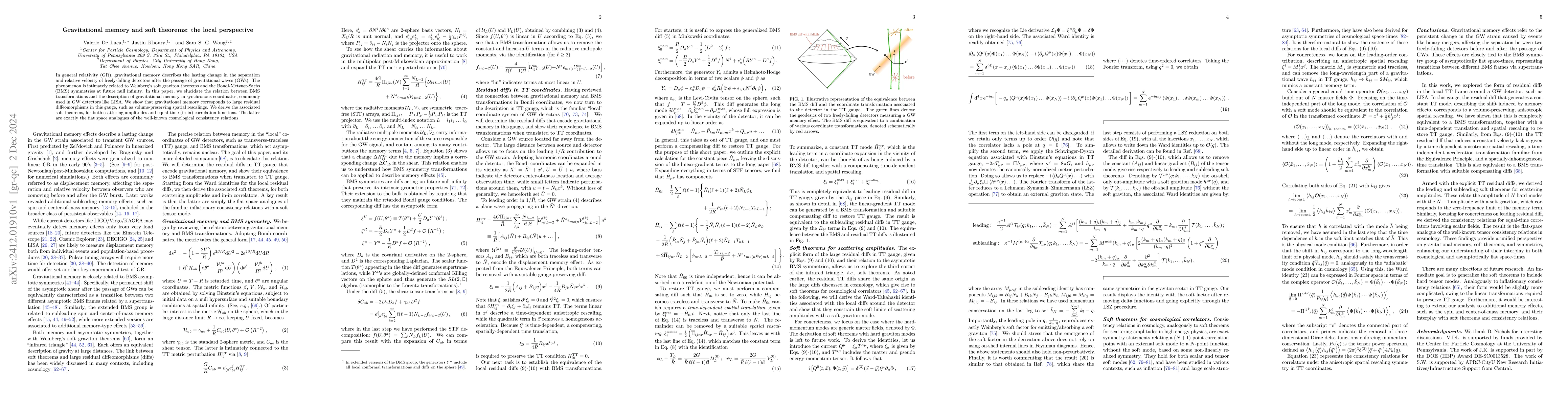 Thumbnail for Gravitational memory and soft theorems: the local perspective