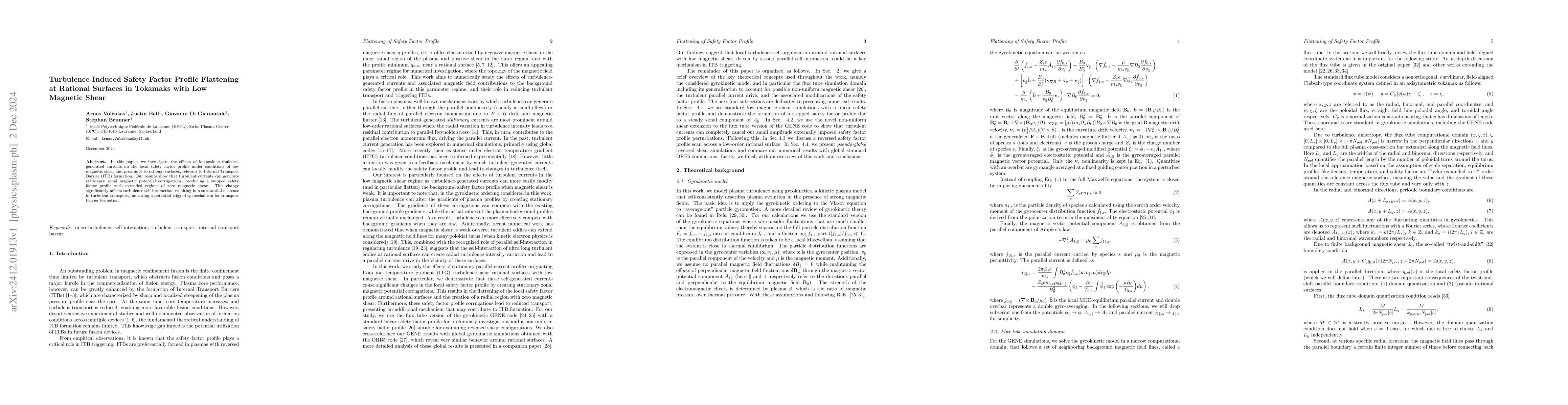 Thumbnail for Turbulence-Induced Safety Factor Profile Flattening at Rational Surfaces
  in Tokamaks with Low Magnetic Shear