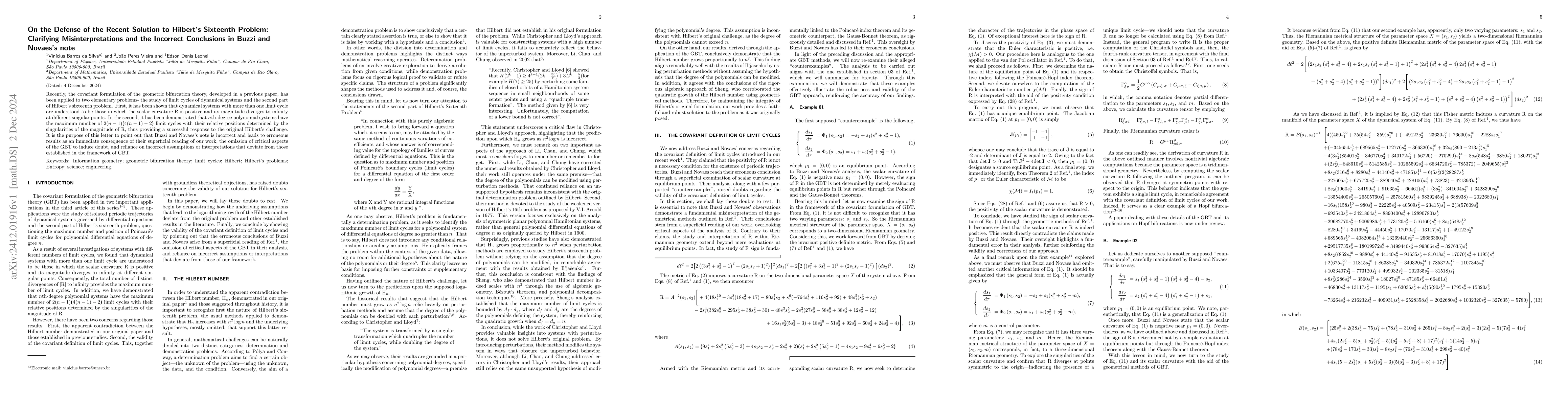 Thumbnail for On the Defense of the Recent Solution to Hilbert's Sixteenth Problem:
  Clarifying Misinterpretations and the Incorrect Conclusions in Buzzi and
  Novaes's note